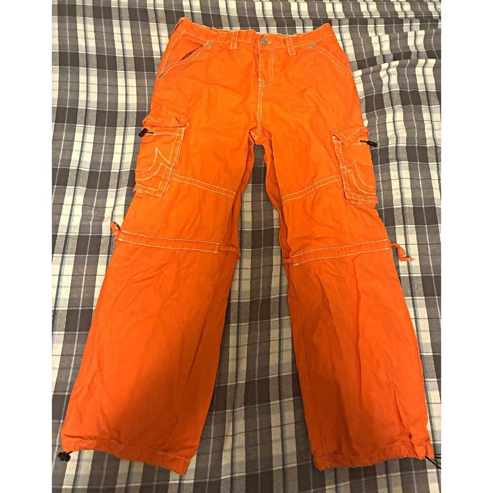 True Religion Baggy Men’s Orange Cargo Denim Jeans Relaxed Mid Rise Drawstring